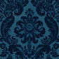 2763-87310 Shadow Blue Flocked Damask Wallpaper By Brewster