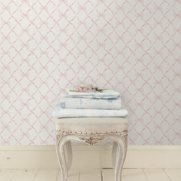 Baby Bow Light Pink Ribbon Trellis Wallpaper