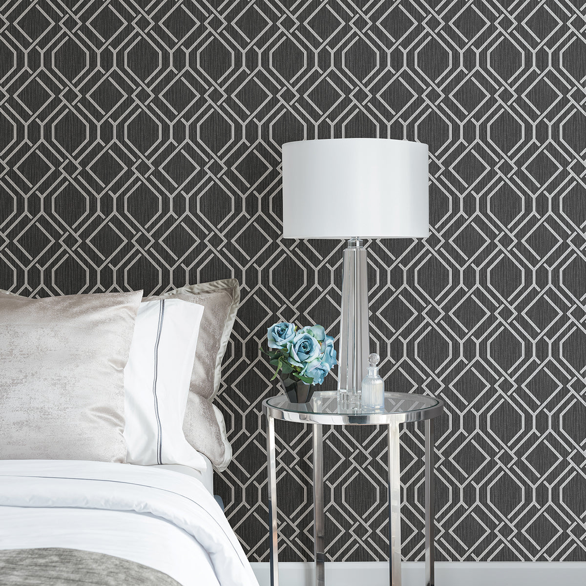 Frege Charcoal Trellis Wallpaper