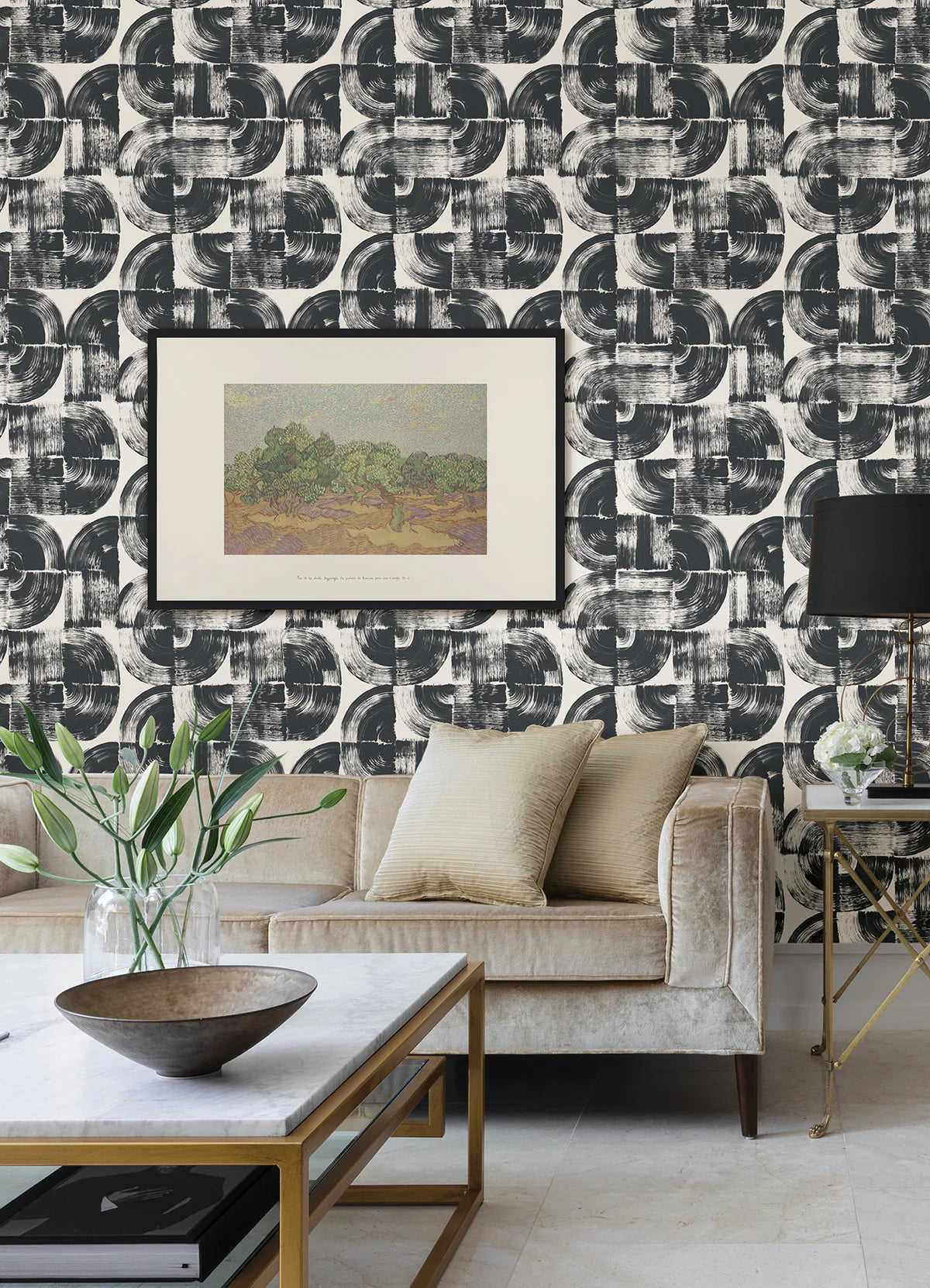 Giulietta Black Painterly Geometric Wallpaper