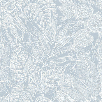 BRENTWOOD SKY BLUE PALM LEAVES WALLPAPER