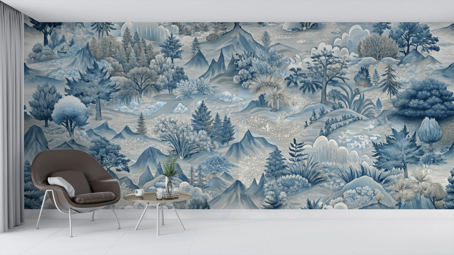 Light Blue/Grey Nature Landscape Mural