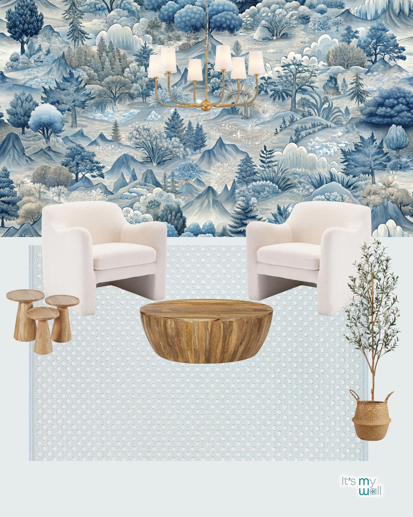 Light Blue/Grey Nature Landscape Mural