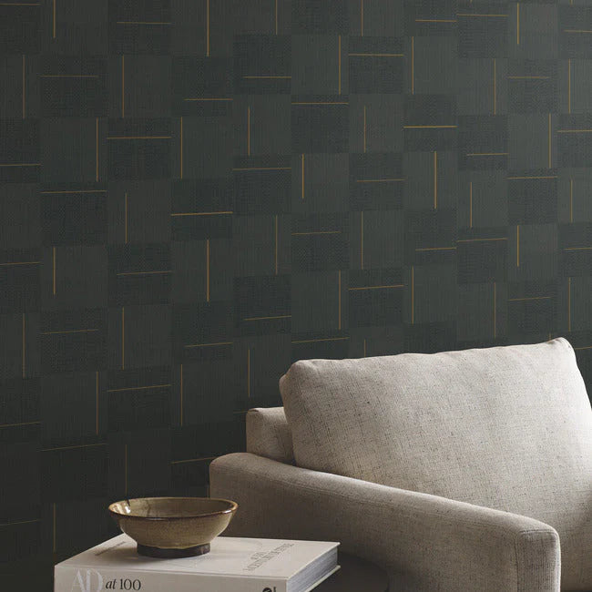 Geo Block Weave Wallpaper (Black)