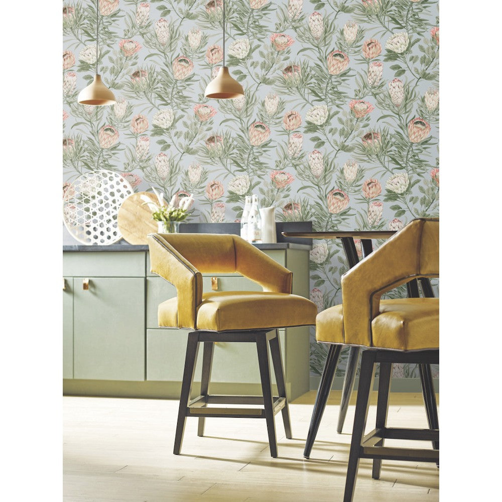 Protea Wallpaper Light Blue