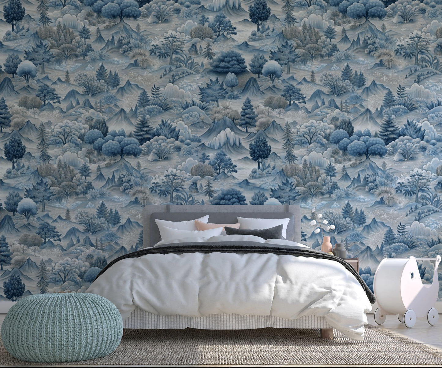 Light Blue/Grey Nature Landscape Mural