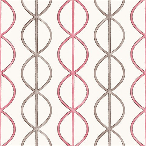 2656-004009 Pink and Grey Banning Stripe Wallpaper