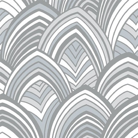 2969-87353 CABARITA Grey Art Deco Leaves Wallpaper by Brewster