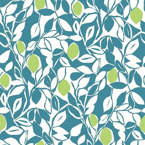 2969-26026 Loretto Teal Citrus Wallpaper by Brewster