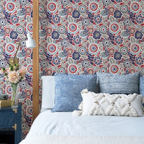 2903-25868 Lucy Red Floral Wallpaper Blue Bell By A Street Prints
