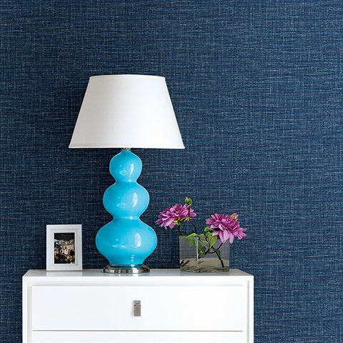 2903-24120 Exhale Dark Blue Faux Grasscloth Wallpaper Blue Bell By A Street Prin