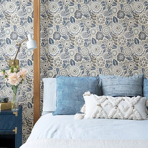 2903-25864 Lucy Grey Floral Wallpaper Blue Bell By A Street Prints