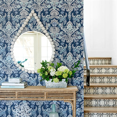 2903-25863 Vera Blue Floral Damask Wallpaper Blue Bell By A Street Prints