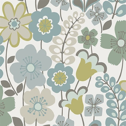 2903-25827 Piper Green Floral Wallpaper Blue Bell By A Street Prints