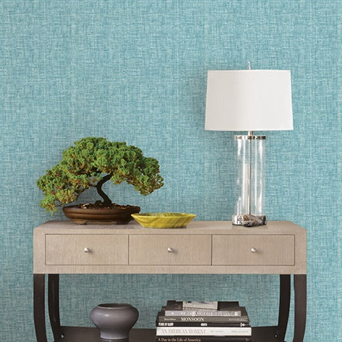2702-22754 Oasis Turquoise Linen Wallpaper By Brewster