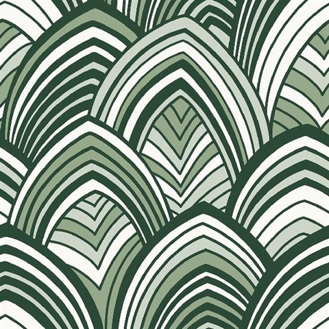 2969-87354 CABARITA Green Art Deco Leaves Wallpaper by Brewster