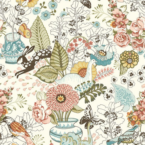 2821-12802 Whimsy Pink Fauna Wallpaper