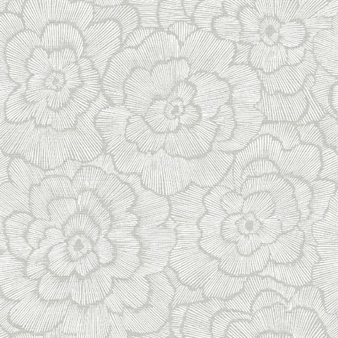 2969-26036 Periwinkle Light Grey Textured Floral Wallpaper by Brewster