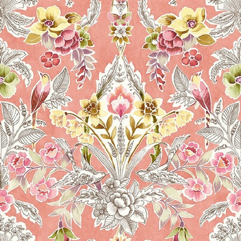 2903-25861 Vera Pink Floral Damask Wallpaper Blue Bell By A Street Prints