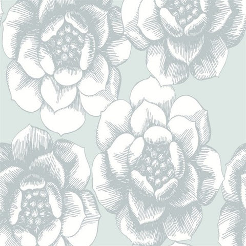 2763-24240 Fanciful Silver Floral Wallpaper By Brewster