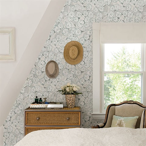 2903-25836 Emery Light Blue Floral Wallpaper Blue Bell By A Street Prints