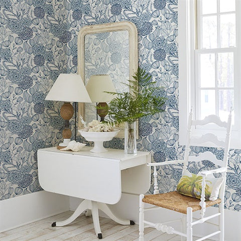 2903-25857 Alannah Navy Botanical Wallpaper Blue Bell By A Street Prints