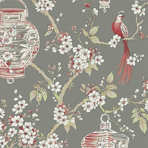 2702-22758 Grey And Red Serenity Wallpaper By Brewster