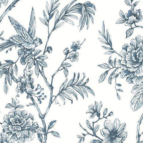 2763-24235 Jessamine Blue Floral Trail Wallpaper By Brewster