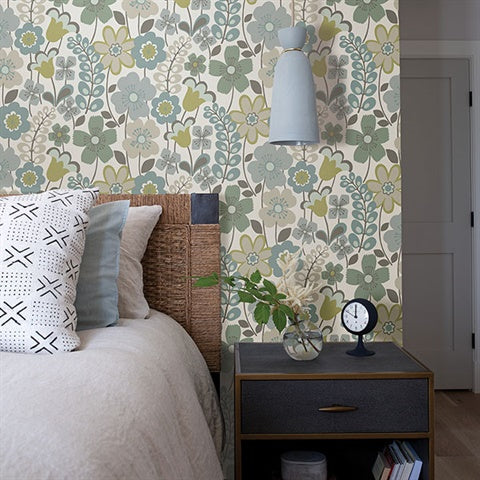 2903-25827 Piper Green Floral Wallpaper Blue Bell By A Street Prints