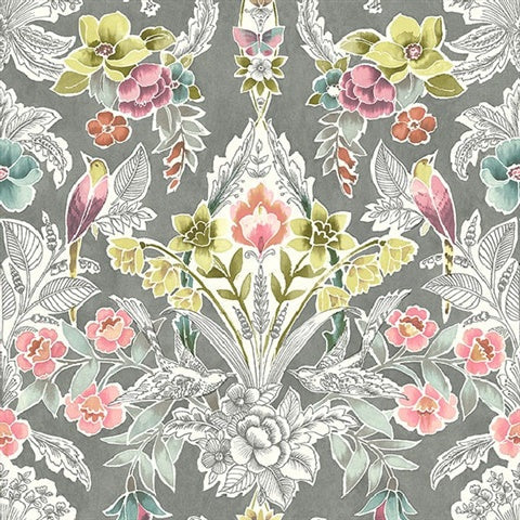 2903-25860 Vera Multicolor Floral Damask Wallpaper Blue Bell By A Street Prints