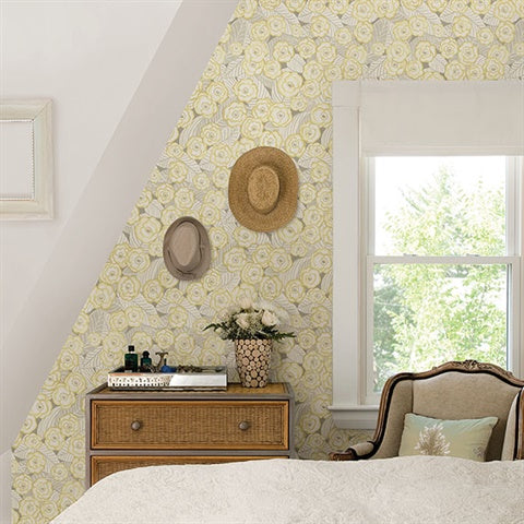 2903-25834 Emery Light Yellow Floral Wallpaper Blue Bell By A Street Prints