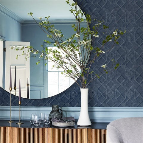 2969-26017 Moki Blue Lattice Geometric Wallpaper by Brewster