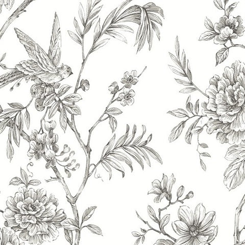 2763-24237 Jessamine Grey Floral Trail Wallpaper By Brewster