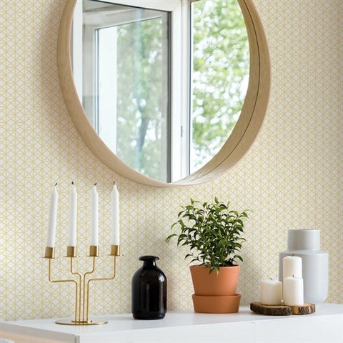 2969-26003 Lisbeth Yellow Geometric Lattice Wallpaper by Brewster