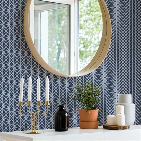 2969-26000 Lisbeth Navy Geometric Lattice Wallpaper by Brewster