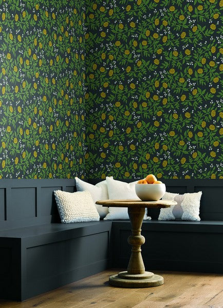 RI5151 Black/Gold Peonies Wallpaper