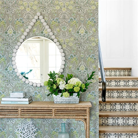 2903-25862 Vera Light Green Floral Damask Wallpaper Blue Bell By A Street Prints