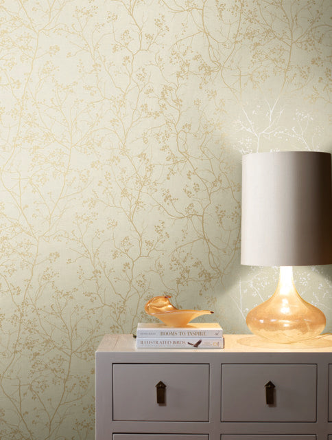 Cream/Gold Luminous Branches Wallpaper