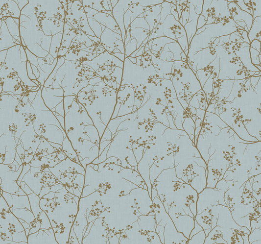 Blue/Gold Luminous Branches Wallpaper