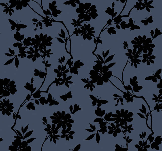 Blue/Black Flutter Vine Wallpaper