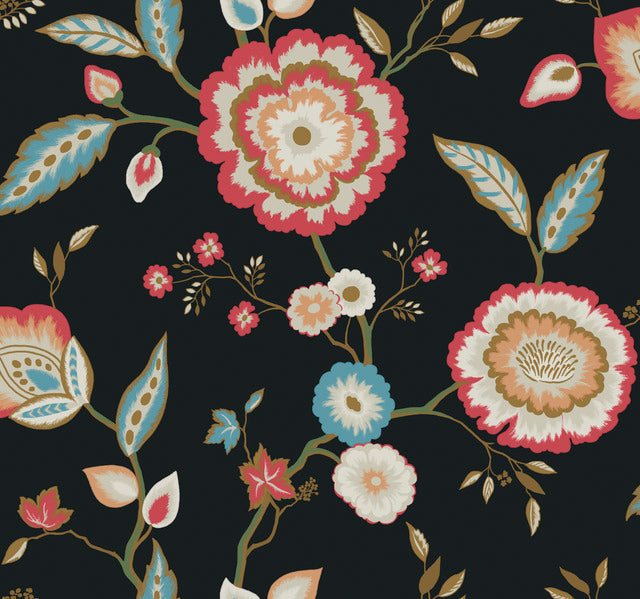 Black/Pink Dahlia Blooms Midnight/Multi Wallpaper