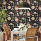 Black/Pink Dahlia Blooms Midnight/Multi Wallpaper