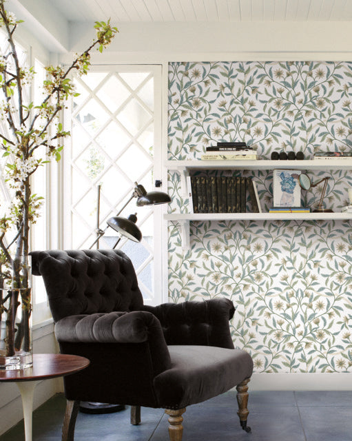Green/Beige Jasmine Eucalyptus Wallpaper