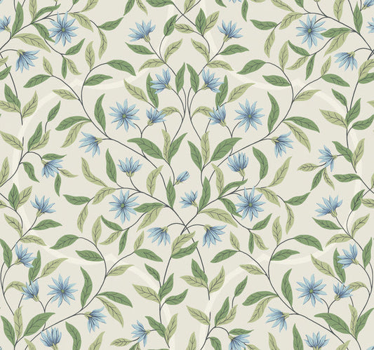 Beige/Blue Jasmine Cornflower Wallpaper