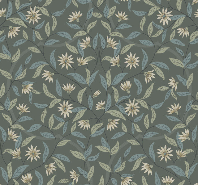 Grey/Beige Jasmine Charcoal Wallpaper