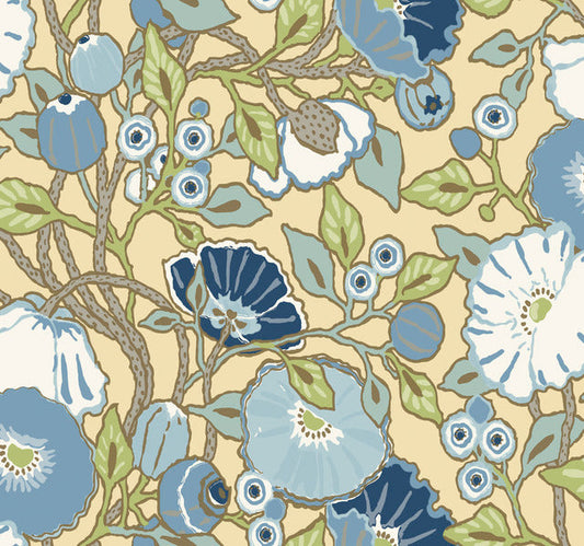 Yellow/Blue Vincent Poppies Sunflower Wallpaper