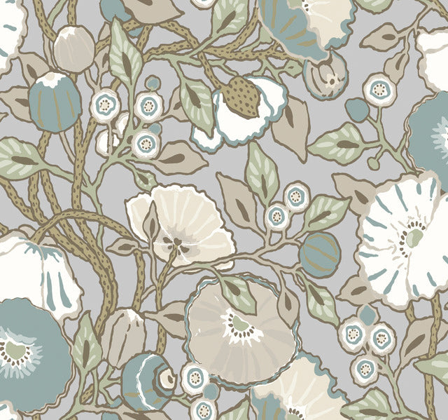 Grey/Beige Vincent Poppies Heather Wallpaper