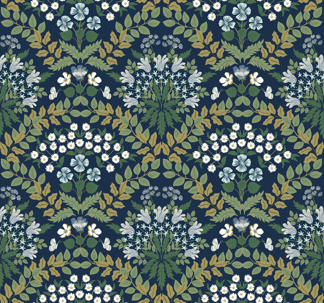 NavyBlue/Green Bramble Wallpaper