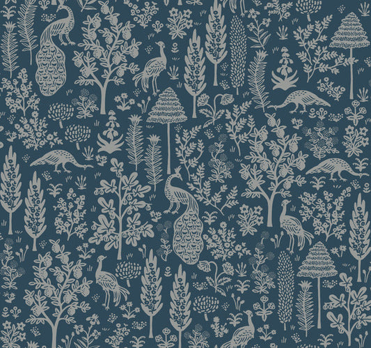 DarkBlue Menagerie Toile Wallpaper